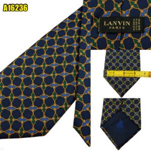 Lanvin Tie Silk Dark Blue Checkered Chain France (US Import Tax Included) มุมที่ 1