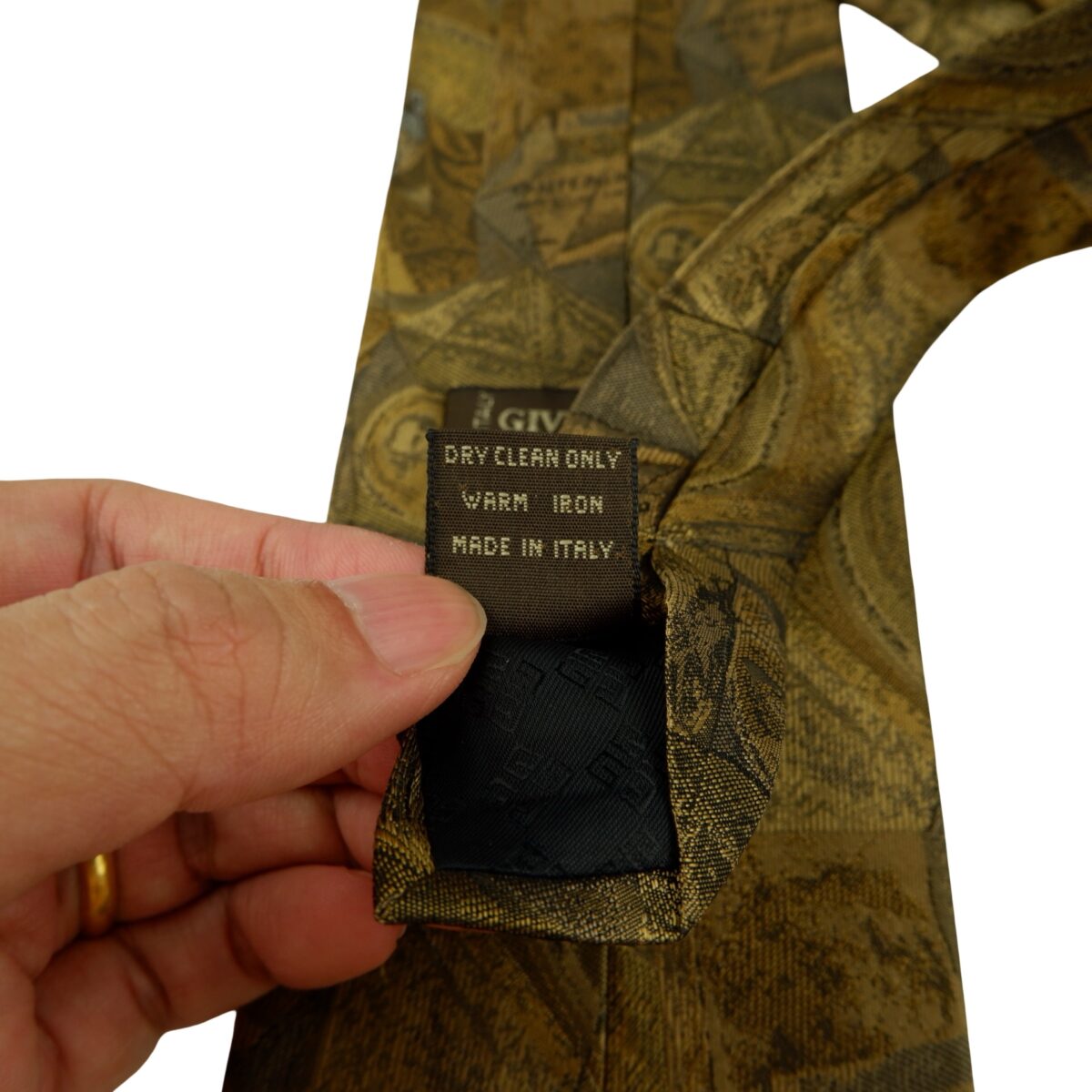 a16241 11 Givenchy Tie Silk Olive Green Abstract Pattern Italy (US Import Tax Included) มุมที่ 11