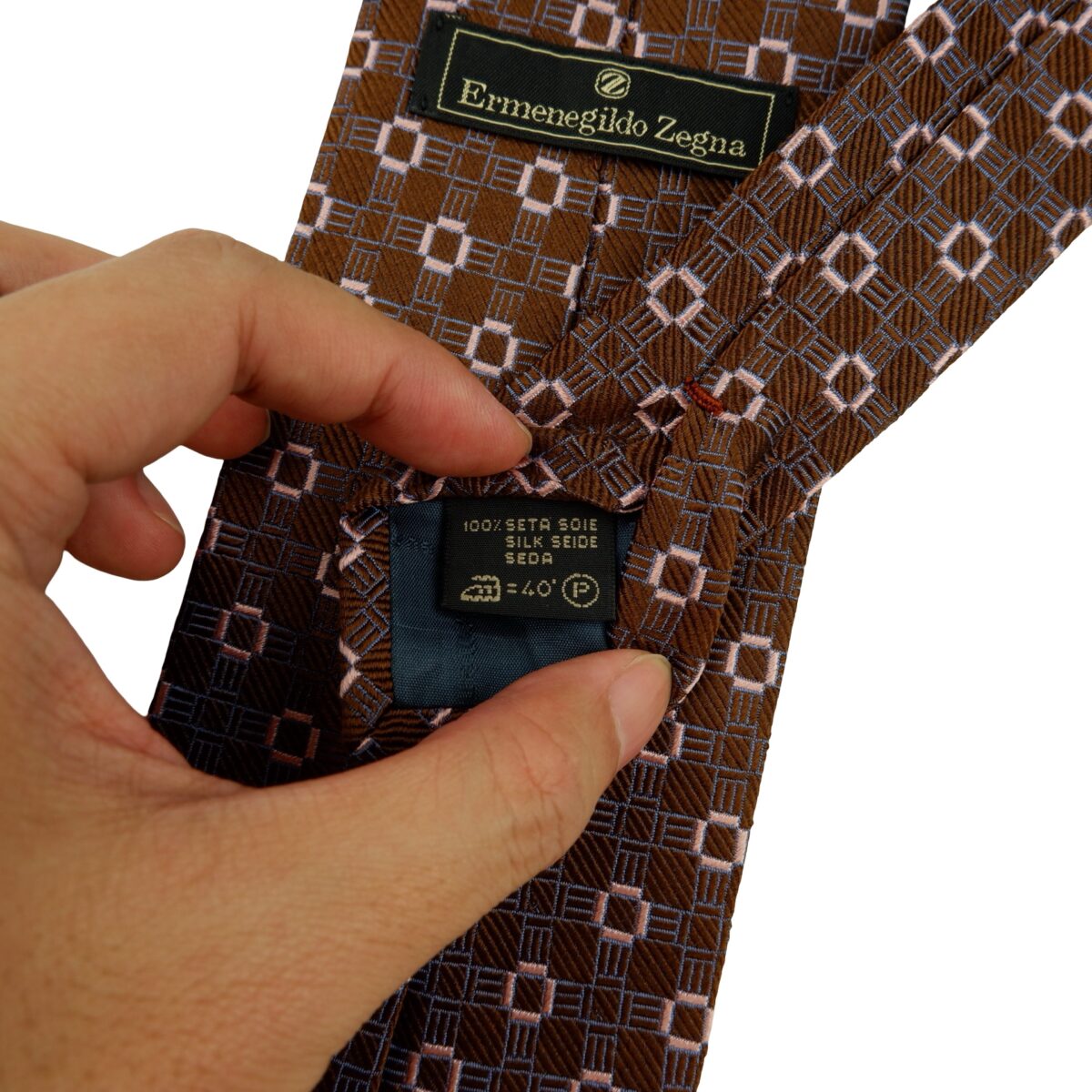 a16243 10 Ermenegildo Zegna Tie Silk Brown Geometric Italy (US Import Tax Included) มุมที่ 10