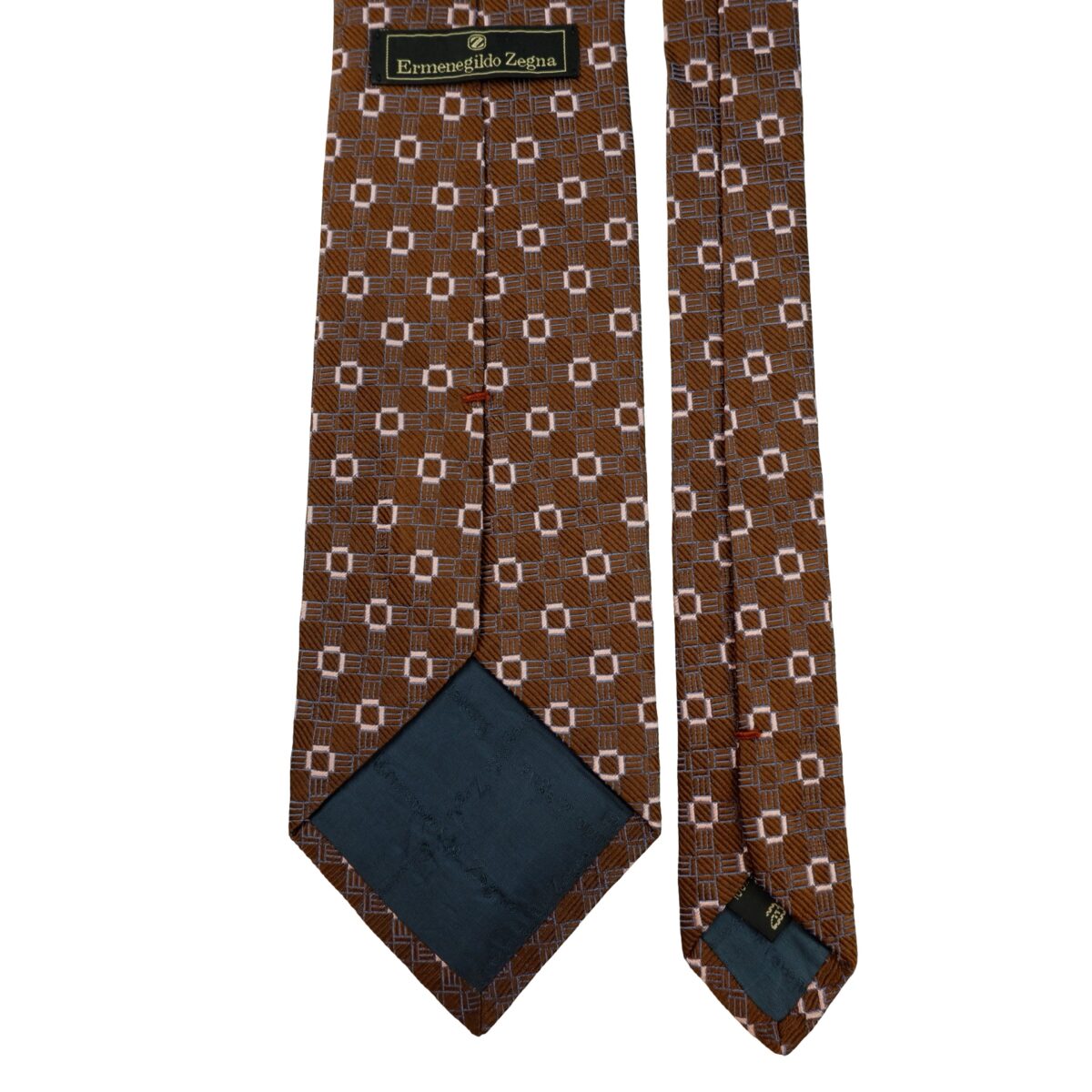 a16243 4 Ermenegildo Zegna Tie Silk Brown Geometric Italy (US Import Tax Included) มุมที่ 4