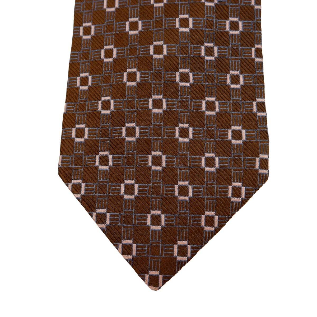 a16243 6 Ermenegildo Zegna Tie Silk Brown Geometric Italy (US Import Tax Included) มุมที่ 6