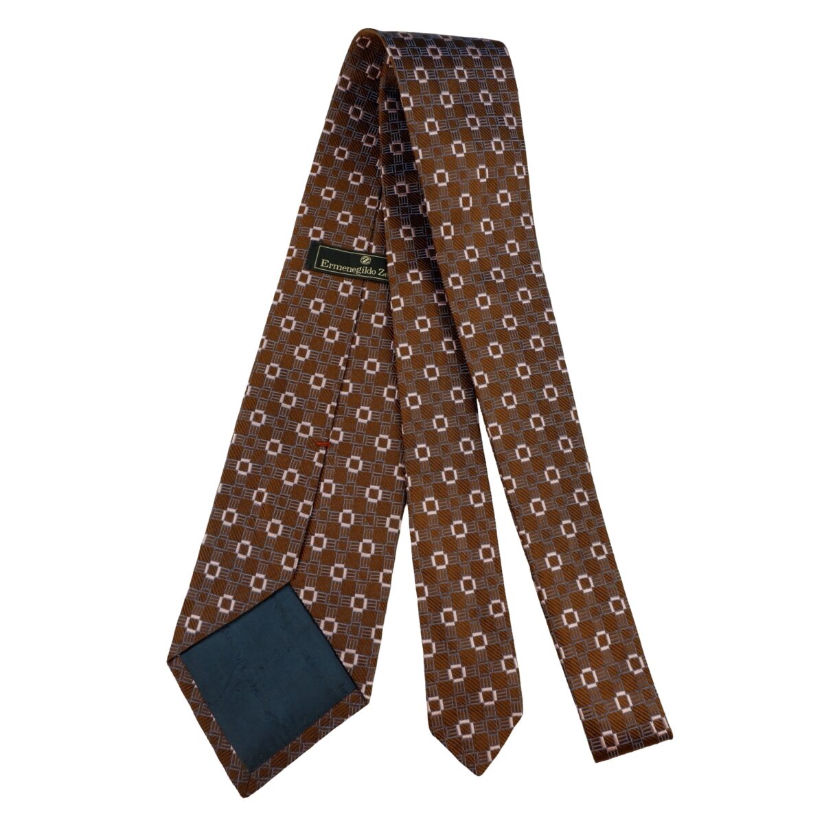 a16243 7 Ermenegildo Zegna Tie Silk Brown Geometric Italy (US Import Tax Included) มุมที่ 7