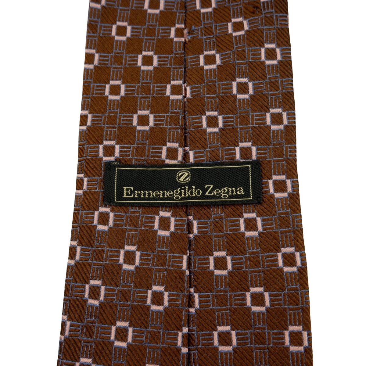 a16243 9 Ermenegildo Zegna Tie Silk Brown Geometric Italy (US Import Tax Included) มุมที่ 9