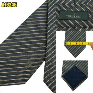 Trussardi Tie Silk Dark Gray Stripe Italy (US Import Tax Included) มุมที่ 1