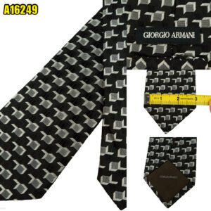 Giorgio Armani Tie Silk Black Geometric Italy (US Import Tax Included) มุมที่ 1