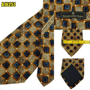Ermenegildo Zegna Tie Silk Brown Geometric Italy (US Import Tax Included) มุมที่ 1