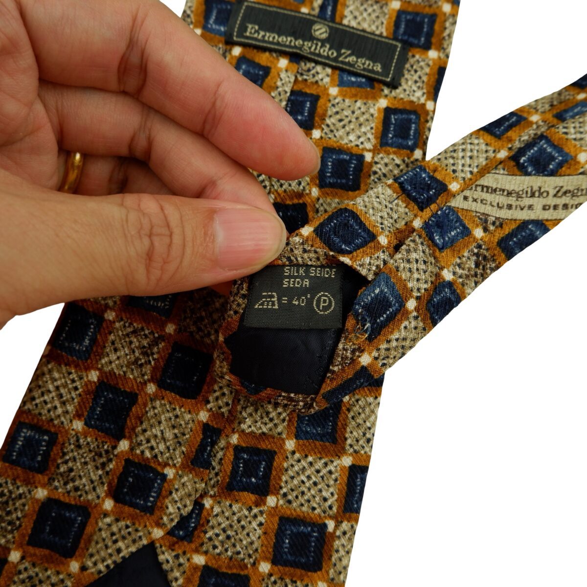 a16251 10 Ermenegildo Zegna Tie Silk Brown Geometric Italy (US Import Tax Included) มุมที่ 10
