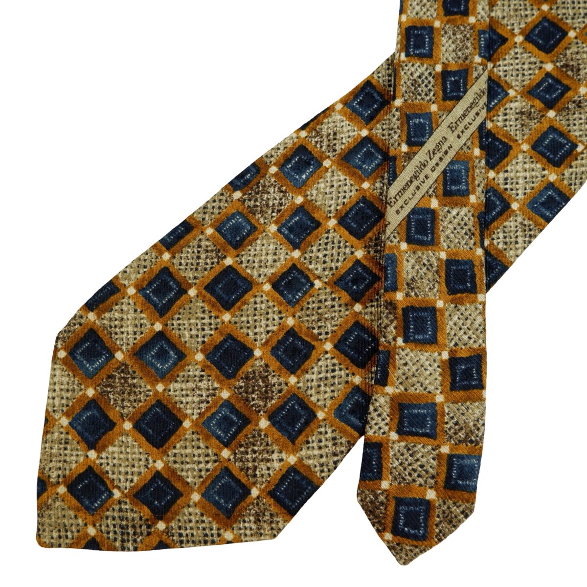 a16251 2 Ermenegildo Zegna Tie Silk Brown Geometric Italy (US Import Tax Included) มุมที่ 2