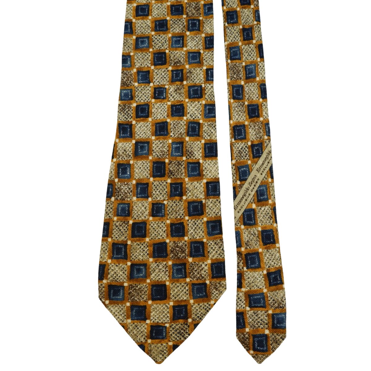 a16251 3 Ermenegildo Zegna Tie Silk Brown Geometric Italy (US Import Tax Included) มุมที่ 3