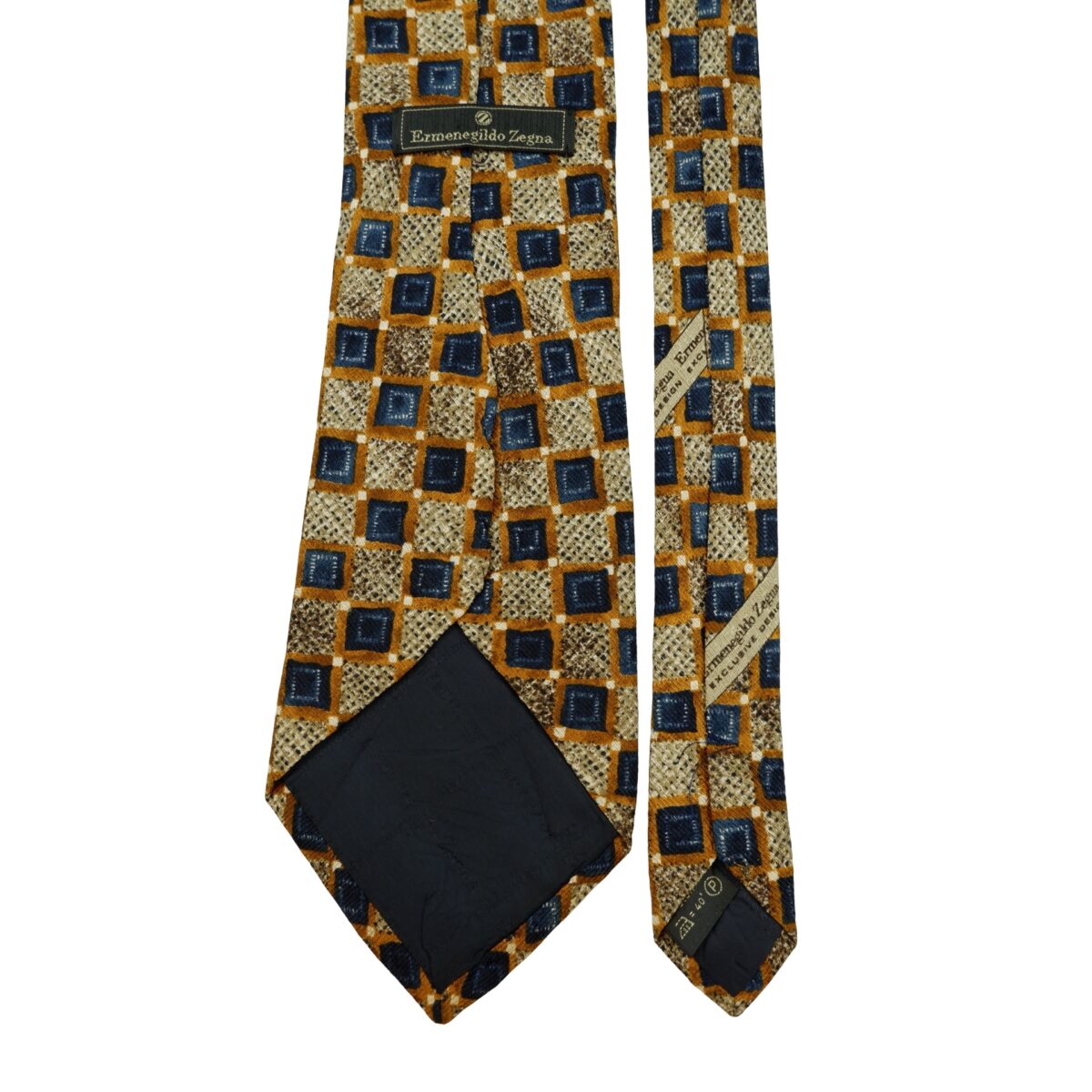 a16251 4 Ermenegildo Zegna Tie Silk Brown Geometric Italy (US Import Tax Included) มุมที่ 4