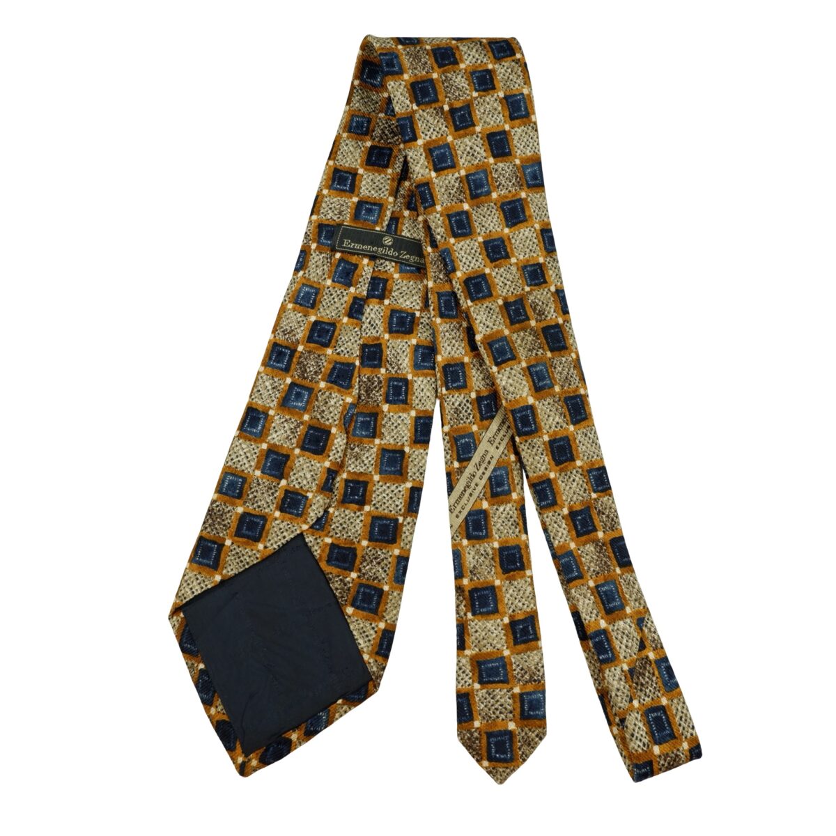 a16251 7 Ermenegildo Zegna Tie Silk Brown Geometric Italy (US Import Tax Included) มุมที่ 7