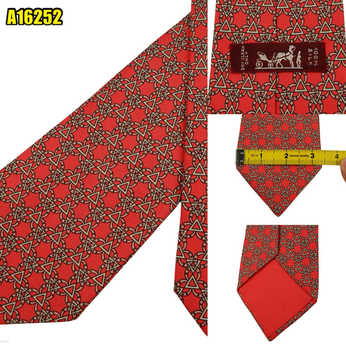created by photogrid Hermes Tie Silk Red Geometric France (US Import Tax Included) มุมที่ 1