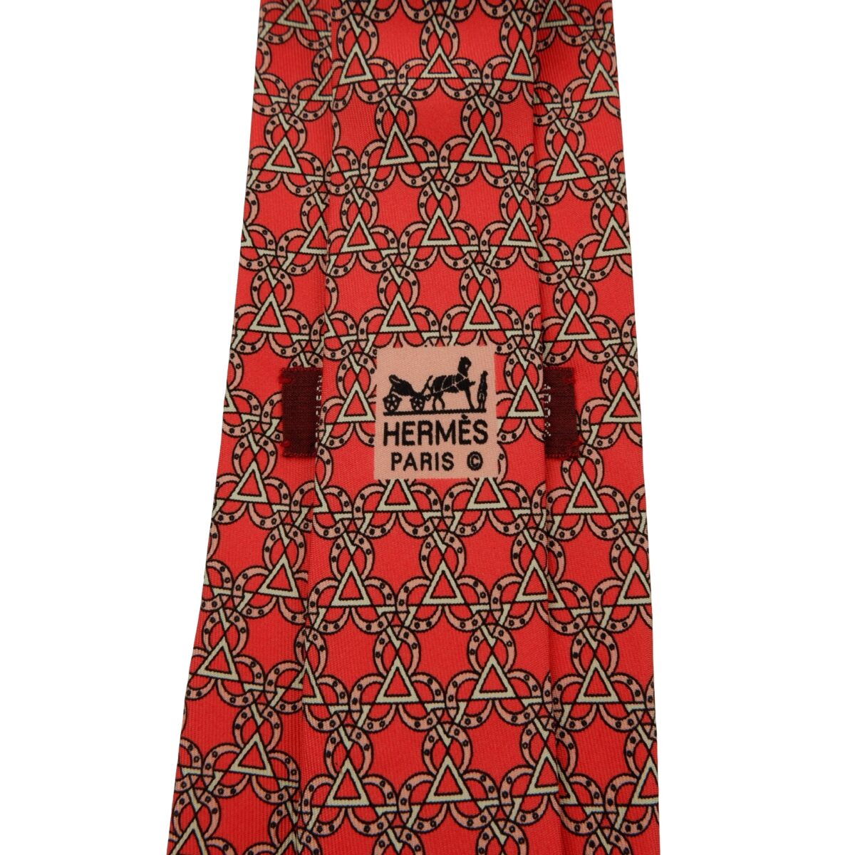 a16252 10 Hermes Tie Silk Red Geometric France (US Import Tax Included) มุมที่ 10