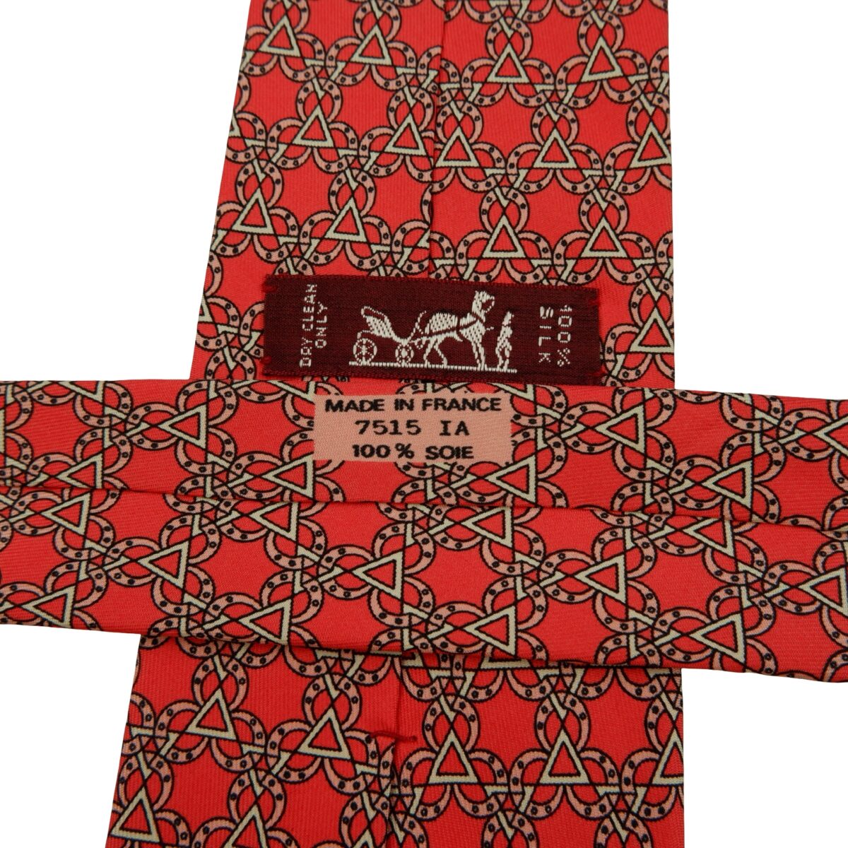 a16252 11 Hermes Tie Silk Red Geometric France (US Import Tax Included) มุมที่ 11