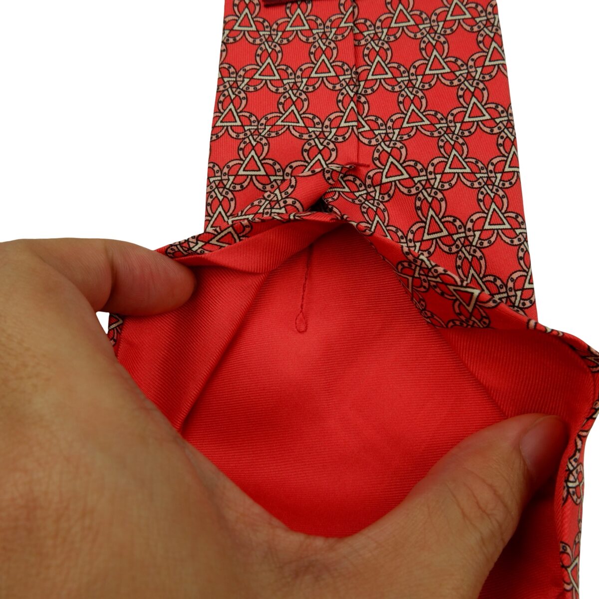 a16252 12 Hermes Tie Silk Red Geometric France (US Import Tax Included) มุมที่ 12