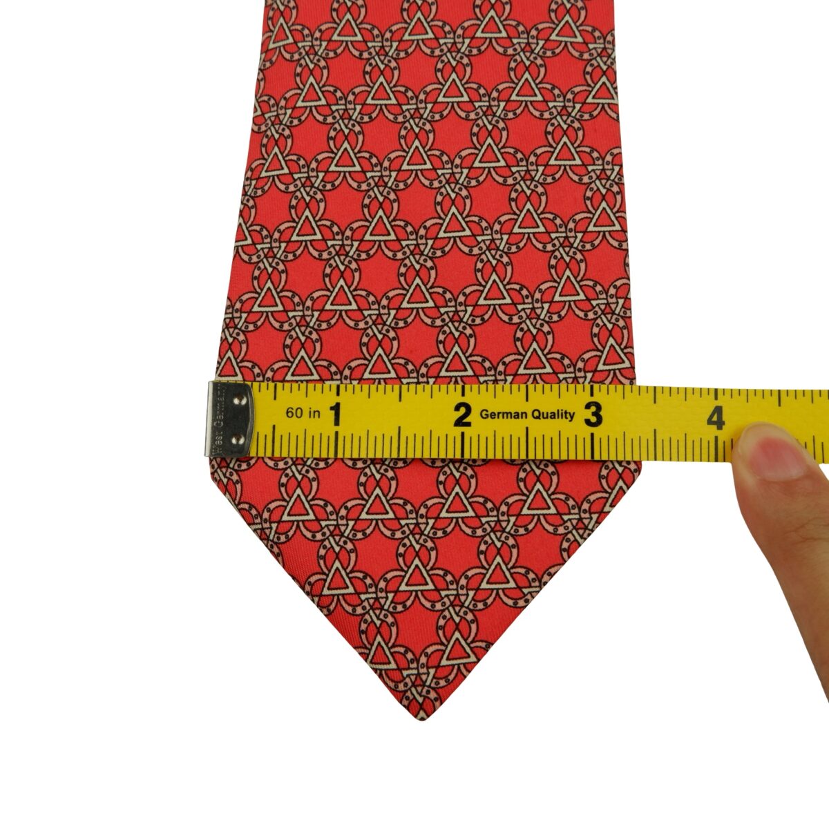 a16252 13 Hermes Tie Silk Red Geometric France (US Import Tax Included) มุมที่ 13