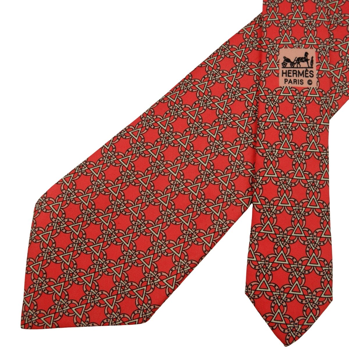 a16252 2 Hermes Tie Silk Red Geometric France (US Import Tax Included) มุมที่ 2