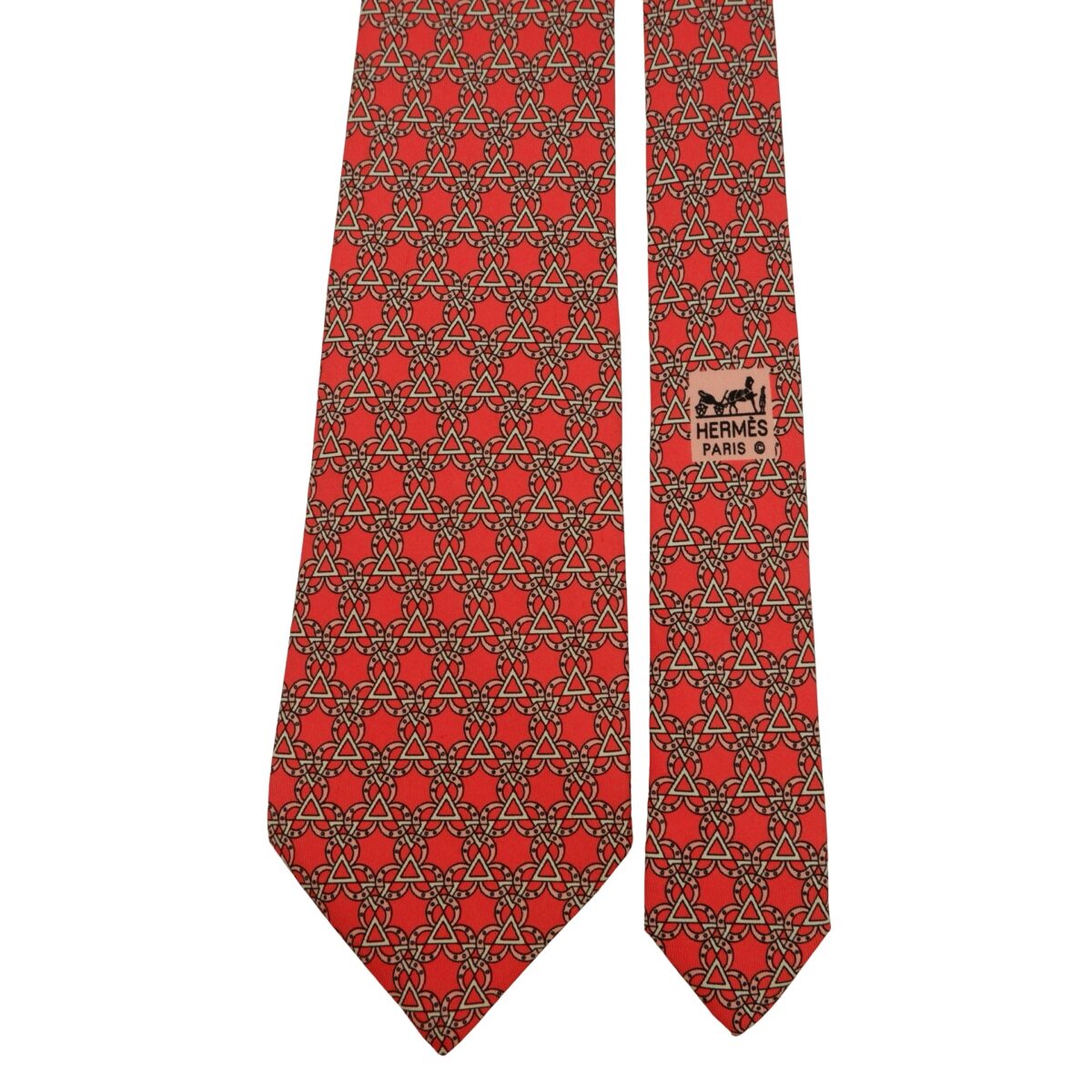 a16252 3 Hermes Tie Silk Red Geometric France (US Import Tax Included) มุมที่ 3