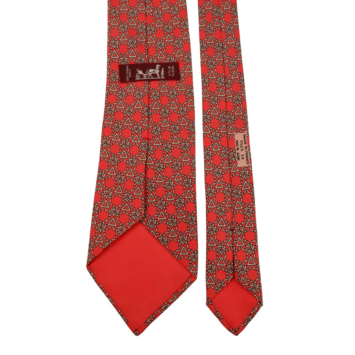 a16252 4 Hermes Tie Silk Red Geometric France (US Import Tax Included) มุมที่ 4