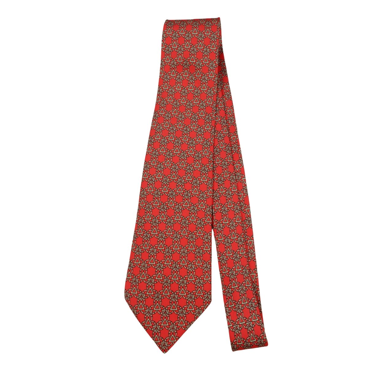 a16252 5 Hermes Tie Silk Red Geometric France (US Import Tax Included) มุมที่ 5