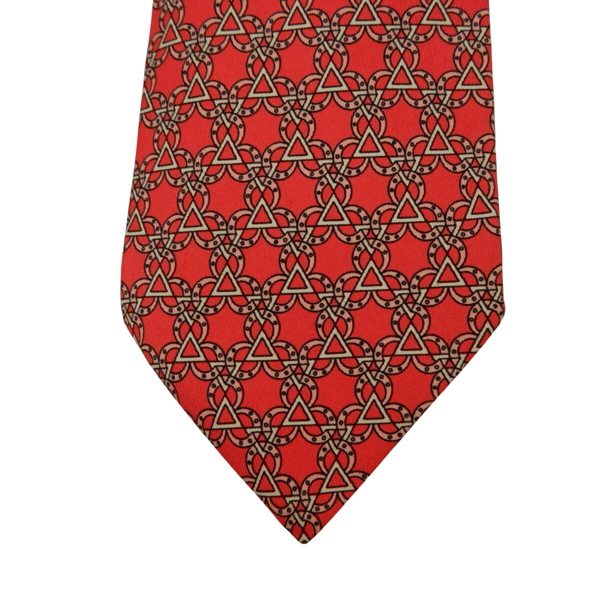 a16252 6 Hermes Tie Silk Red Geometric France (US Import Tax Included) มุมที่ 6