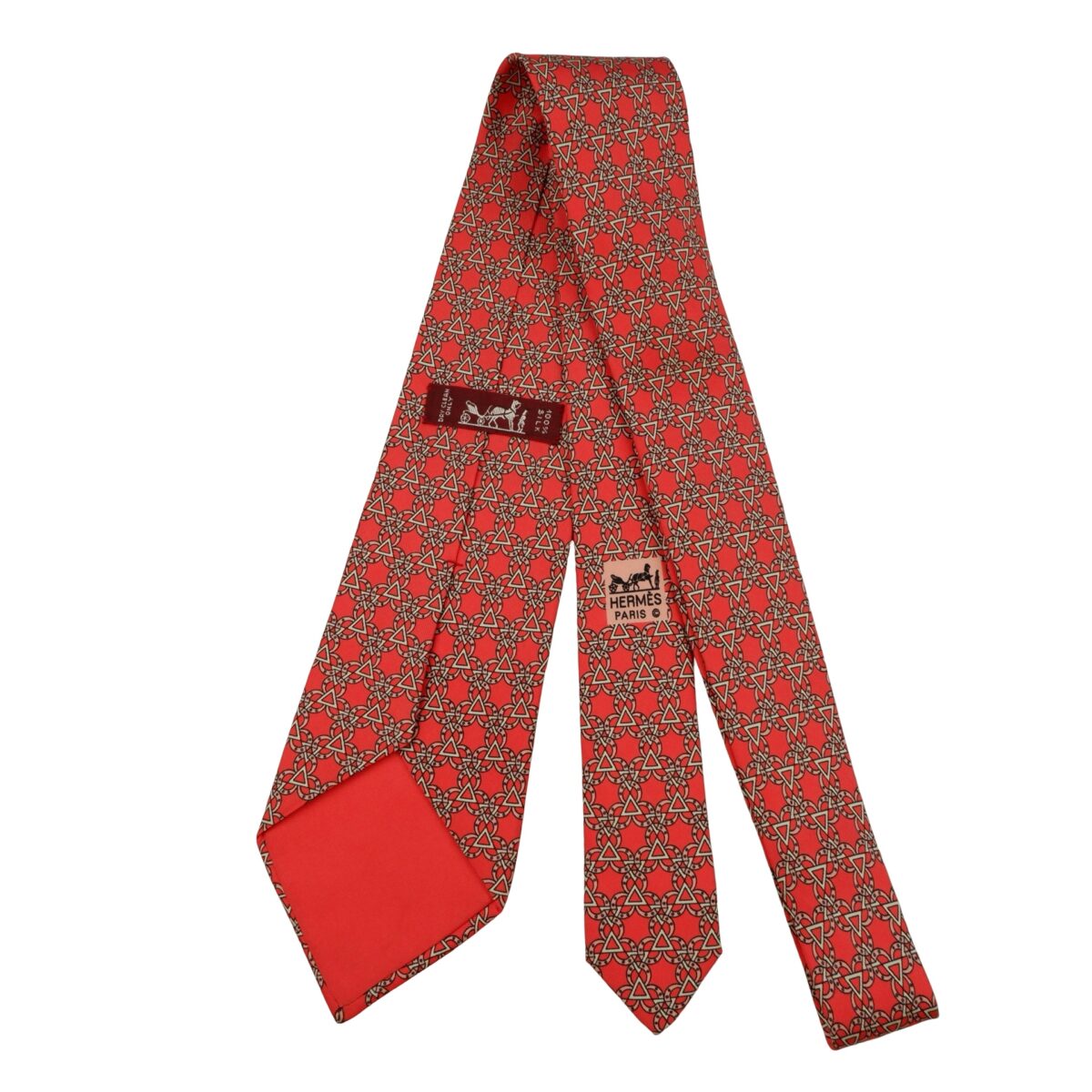 a16252 7 Hermes Tie Silk Red Geometric France (US Import Tax Included) มุมที่ 7