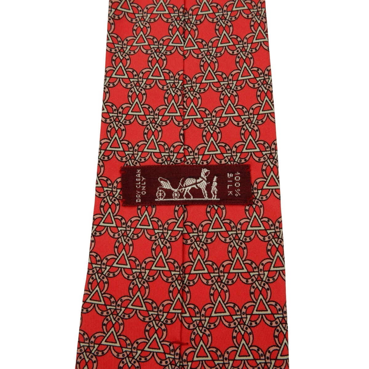 a16252 9 Hermes Tie Silk Red Geometric France (US Import Tax Included) มุมที่ 9