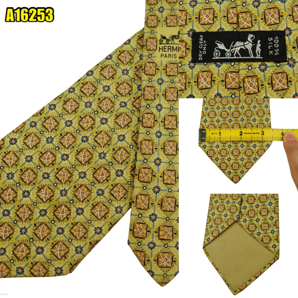 created by photogrid Hermes Tie Silk Yellow Geometric France (US Import Tax Included) มุมที่ 1
