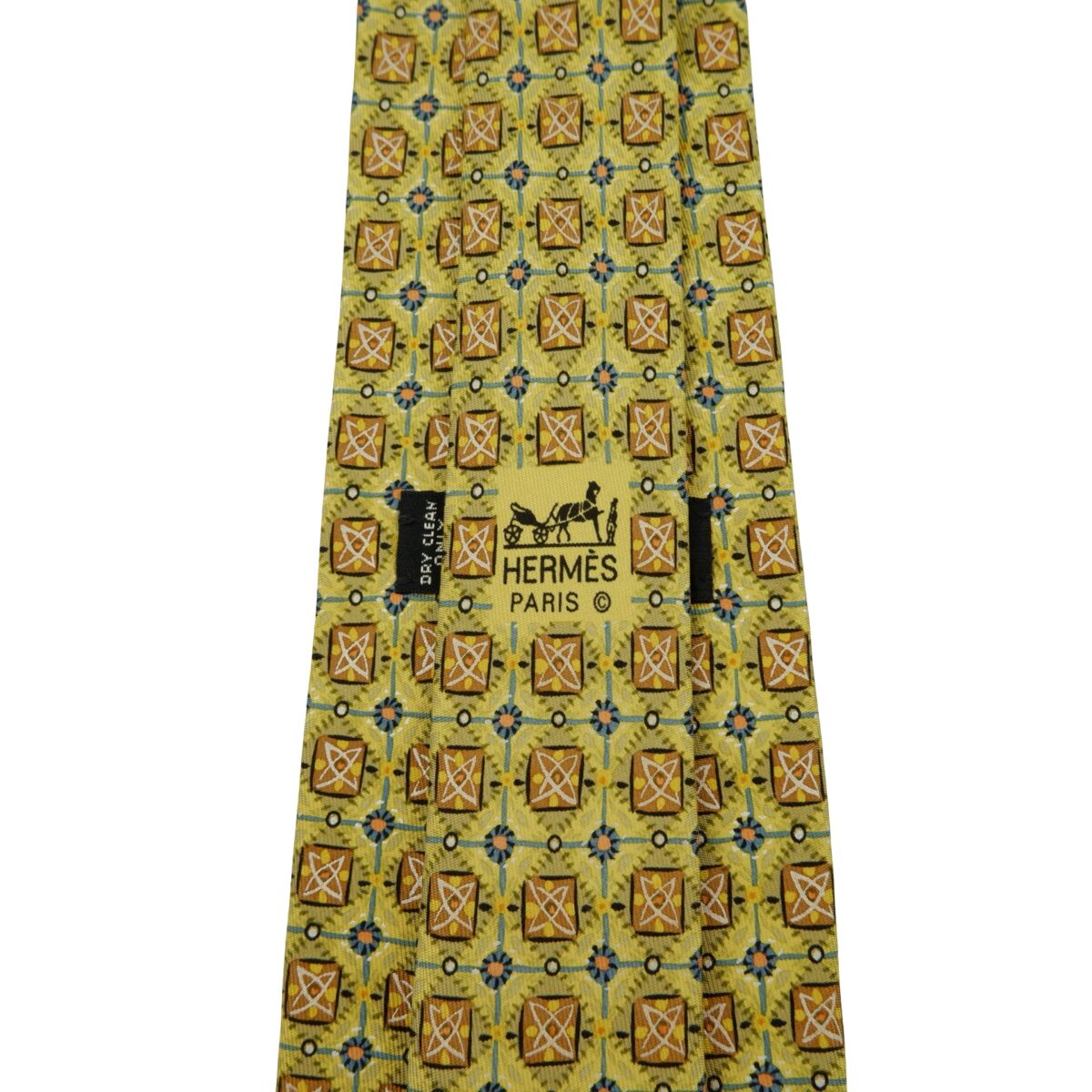 a16253 10 Hermes Tie Silk Yellow Geometric France (US Import Tax Included) มุมที่ 10
