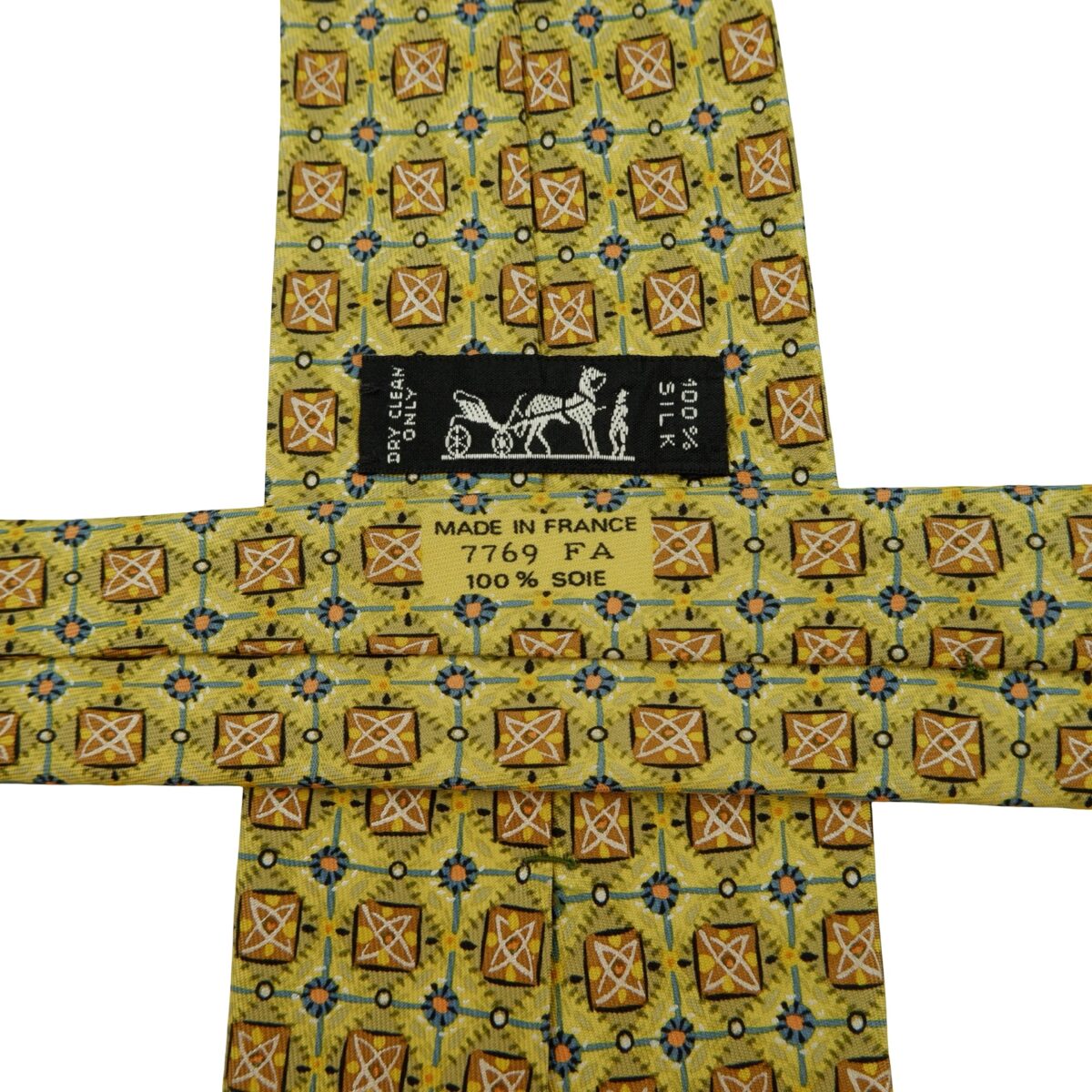 a16253 11 Hermes Tie Silk Yellow Geometric France (US Import Tax Included) มุมที่ 11