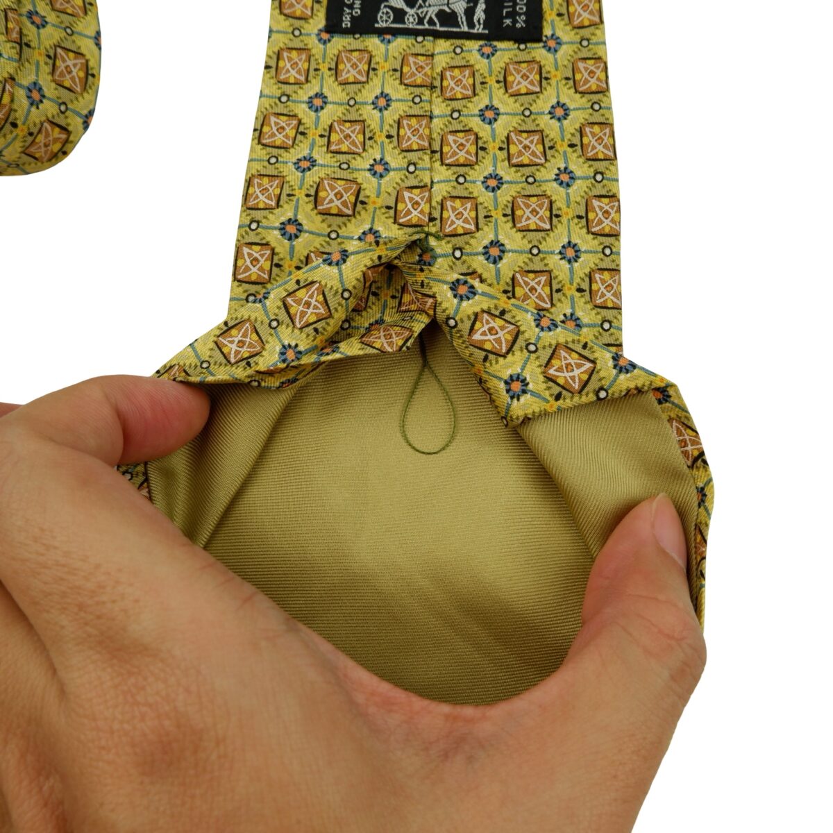 a16253 12 Hermes Tie Silk Yellow Geometric France (US Import Tax Included) มุมที่ 12