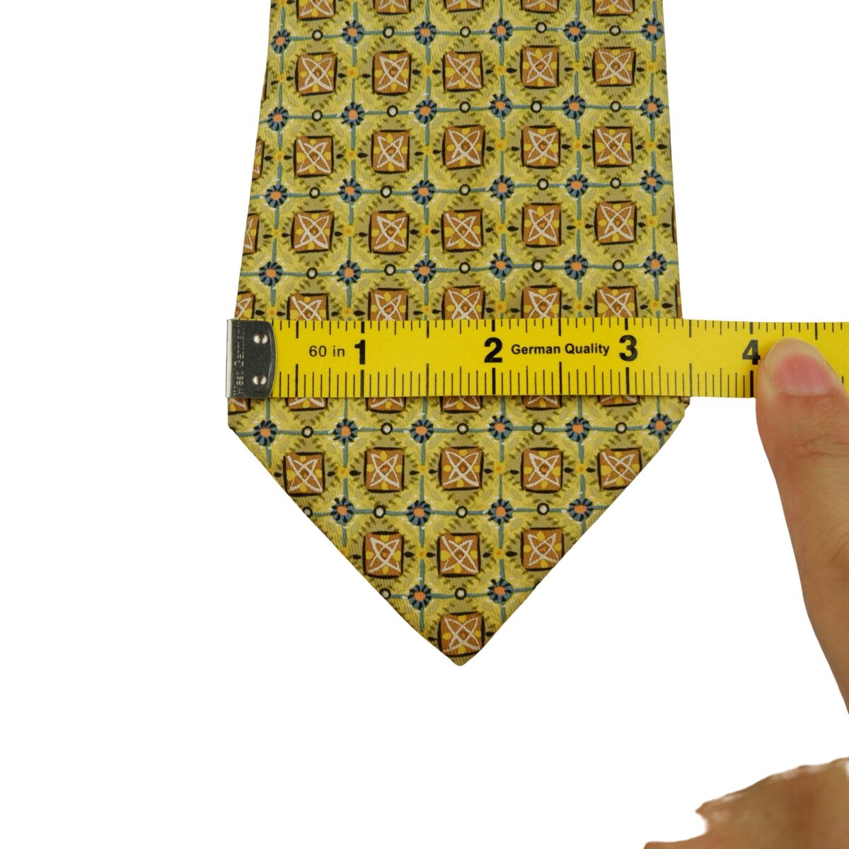 a16253 13 Hermes Tie Silk Yellow Geometric France (US Import Tax Included) มุมที่ 13