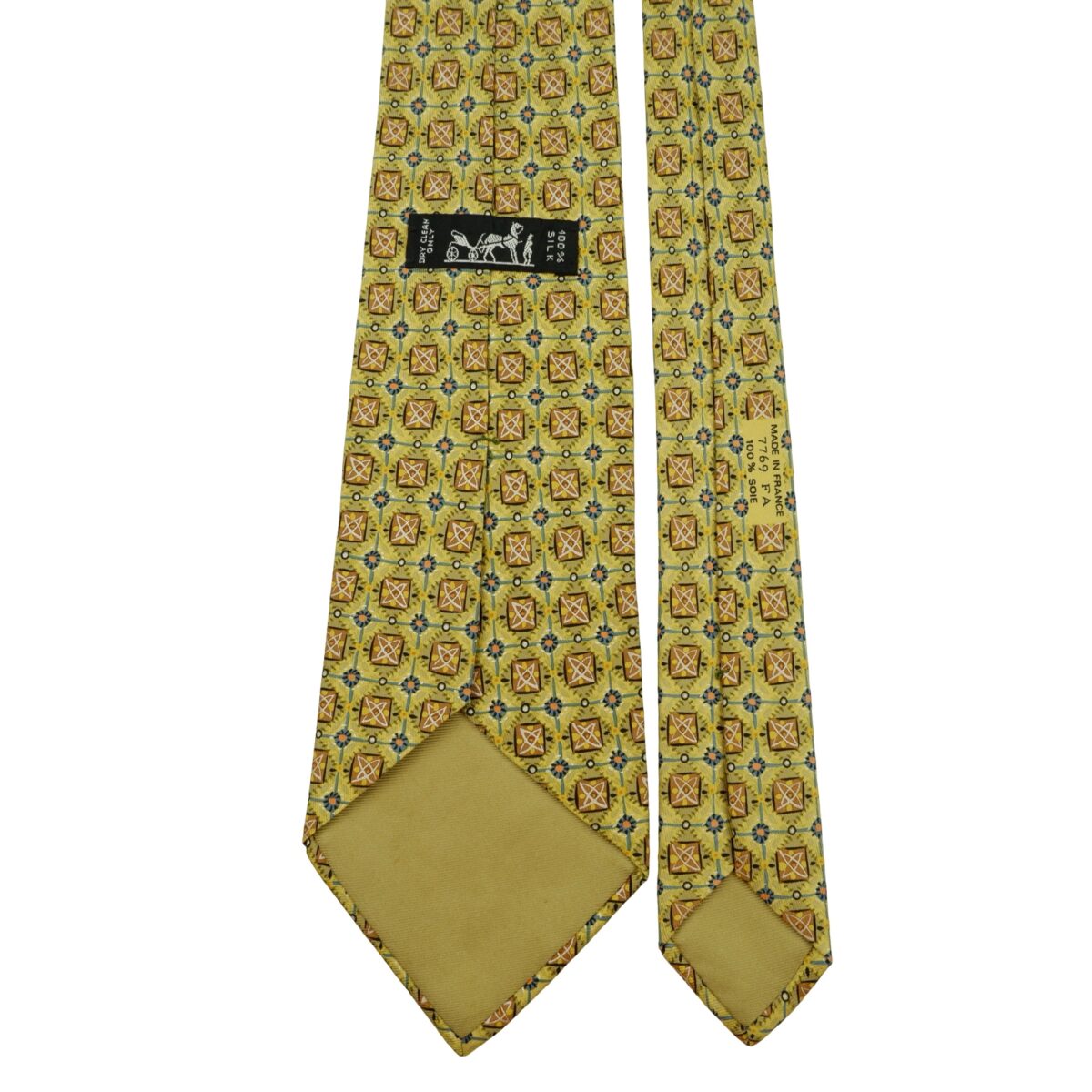 a16253 4 Hermes Tie Silk Yellow Geometric France (US Import Tax Included) มุมที่ 4