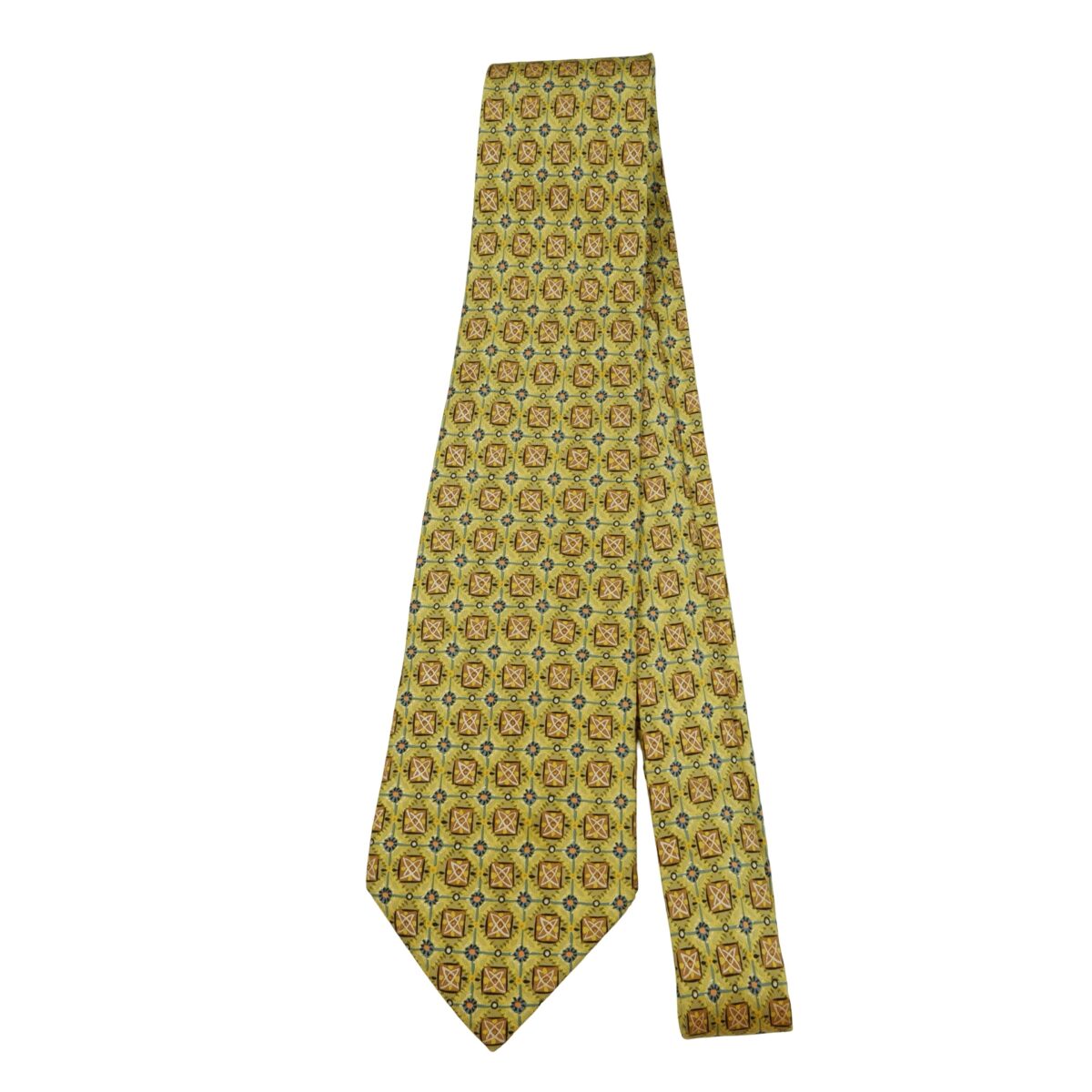 a16253 5 Hermes Tie Silk Yellow Geometric France (US Import Tax Included) มุมที่ 5
