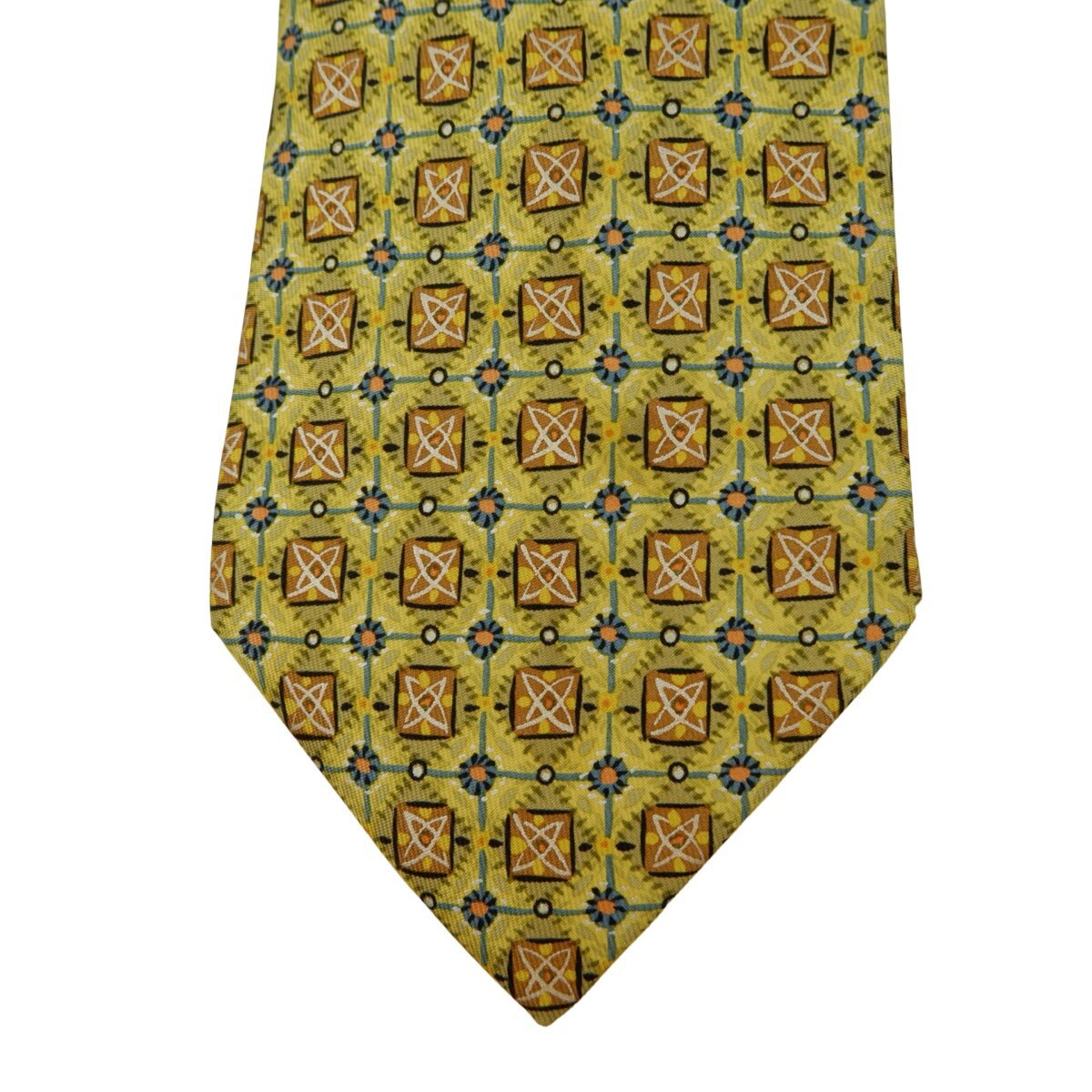 a16253 6 Hermes Tie Silk Yellow Geometric France (US Import Tax Included) มุมที่ 6