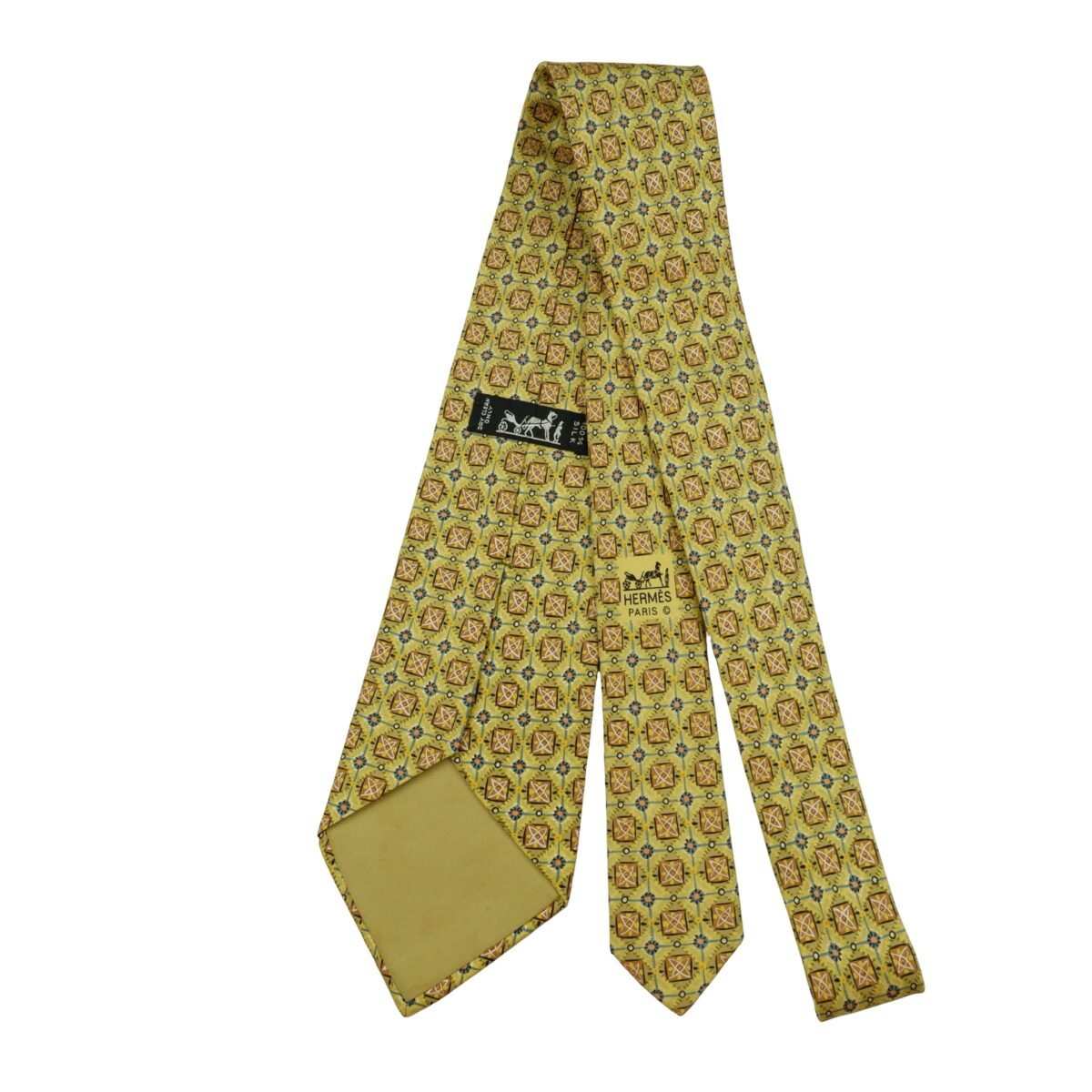 a16253 7 Hermes Tie Silk Yellow Geometric France (US Import Tax Included) มุมที่ 7