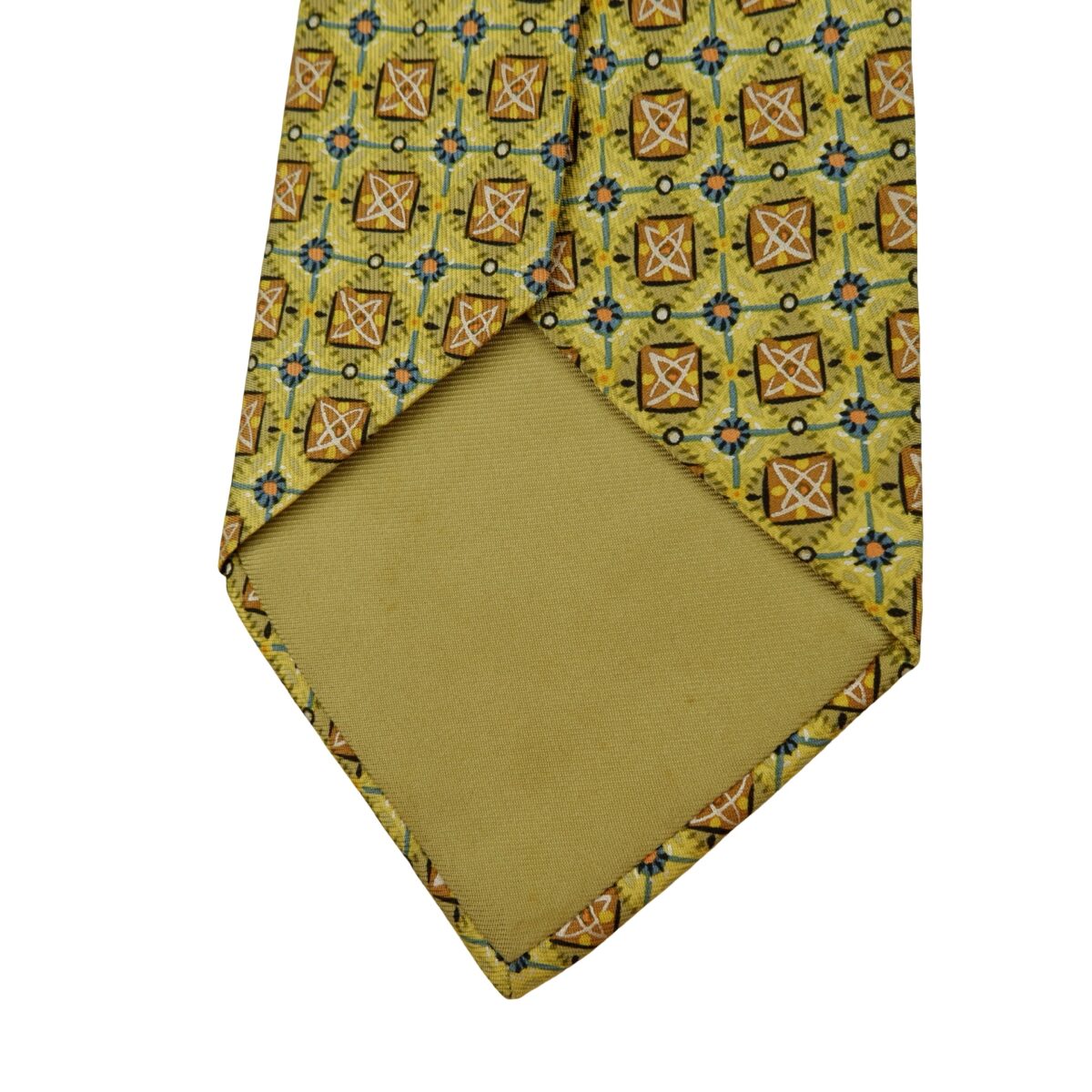 a16253 8 Hermes Tie Silk Yellow Geometric France (US Import Tax Included) มุมที่ 8