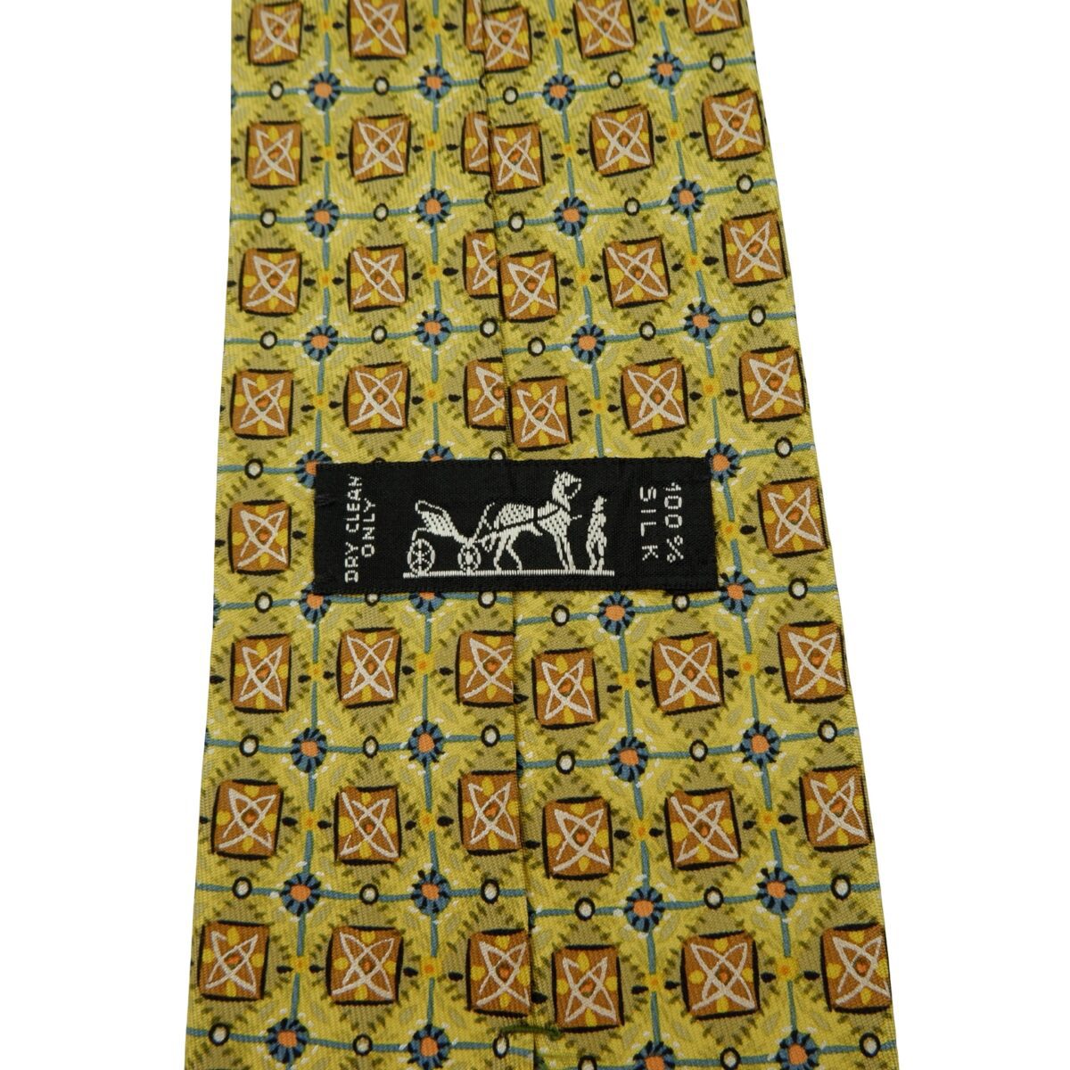 a16253 9 Hermes Tie Silk Yellow Geometric France (US Import Tax Included) มุมที่ 9
