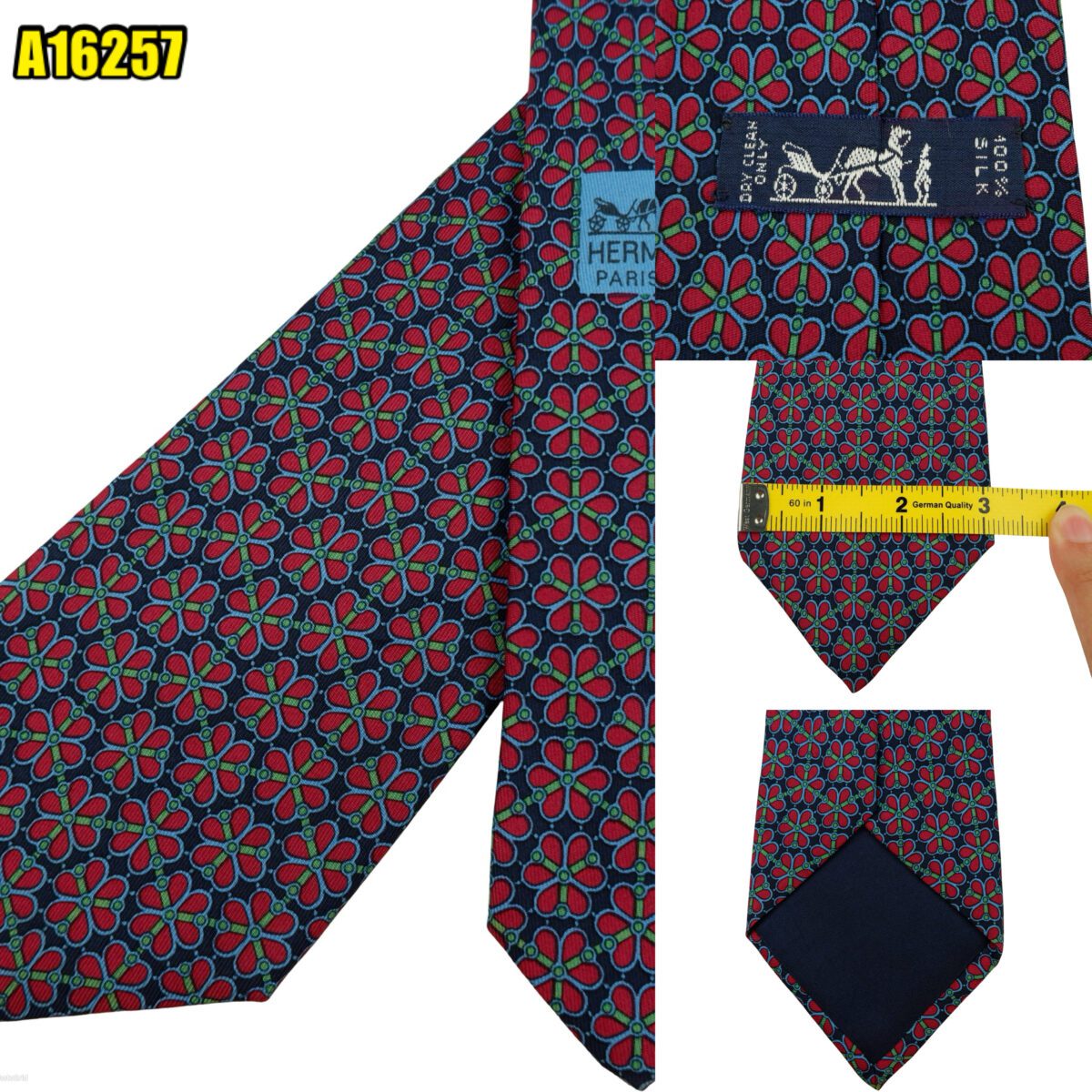 Hermes Tie Silk Dark Blue Red Geometric France (US Import Tax Included) | mesabb clothing Hermes Tie Silk Dark Blue Red Geometric France (US Import Tax Included) มุมที่ 1