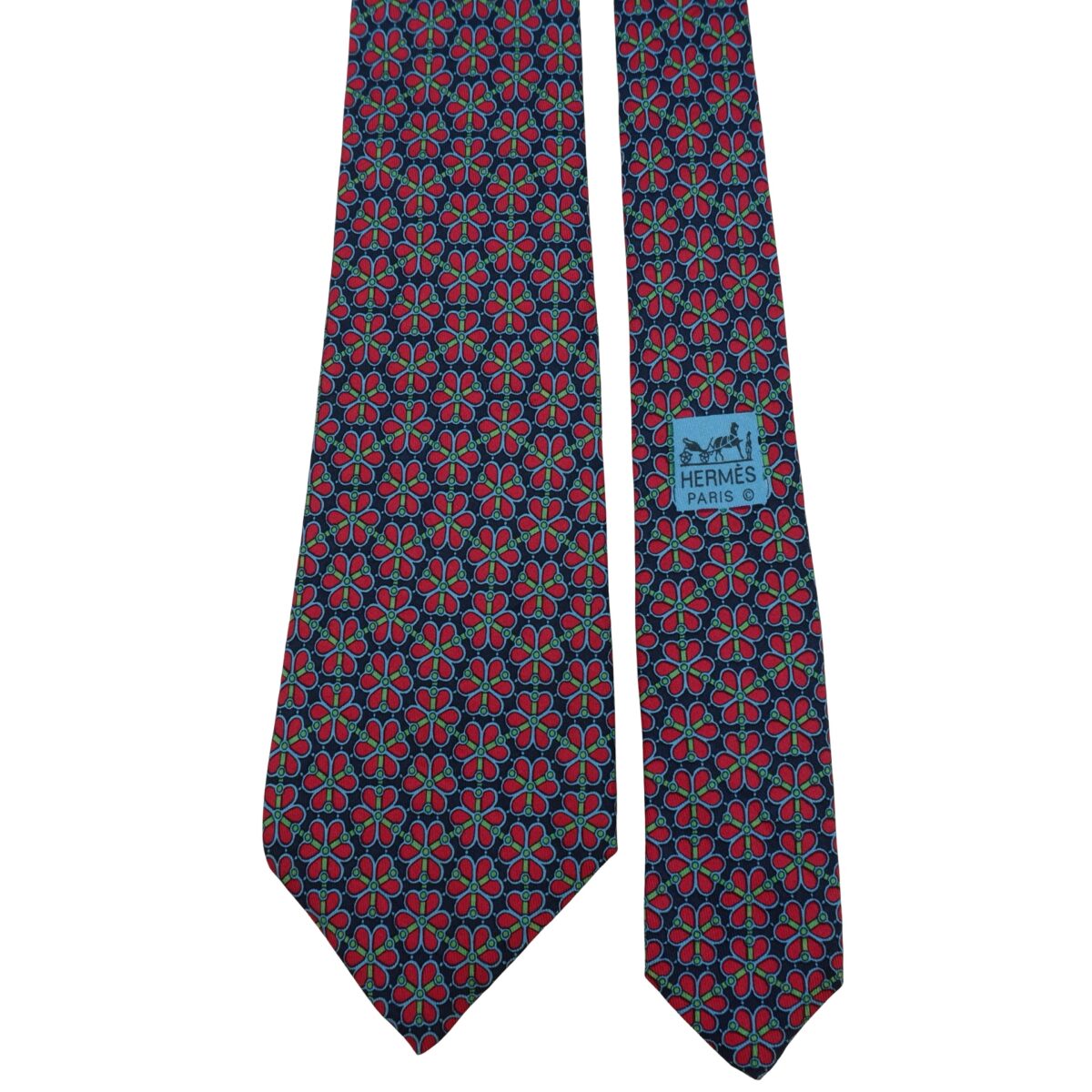 Hermes Tie Silk Dark Blue Red Geometric France (US Import Tax Included) | mesabb clothing Hermes Tie Silk Dark Blue Red Geometric France (US Import Tax Included) มุมที่ 3