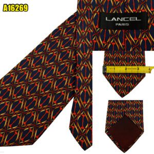 Lancel Tie Silk Dark Blue Geometric France (US Import Tax Included) มุมที่ 1