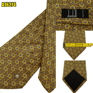 Dunhill Tie Silk Brown Geometric Italy (US Import Tax Included) มุมที่ 1