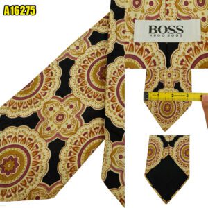 Hugo Boss Tie Silk Black Geometric Italy (US Import Tax Included) มุมที่ 1