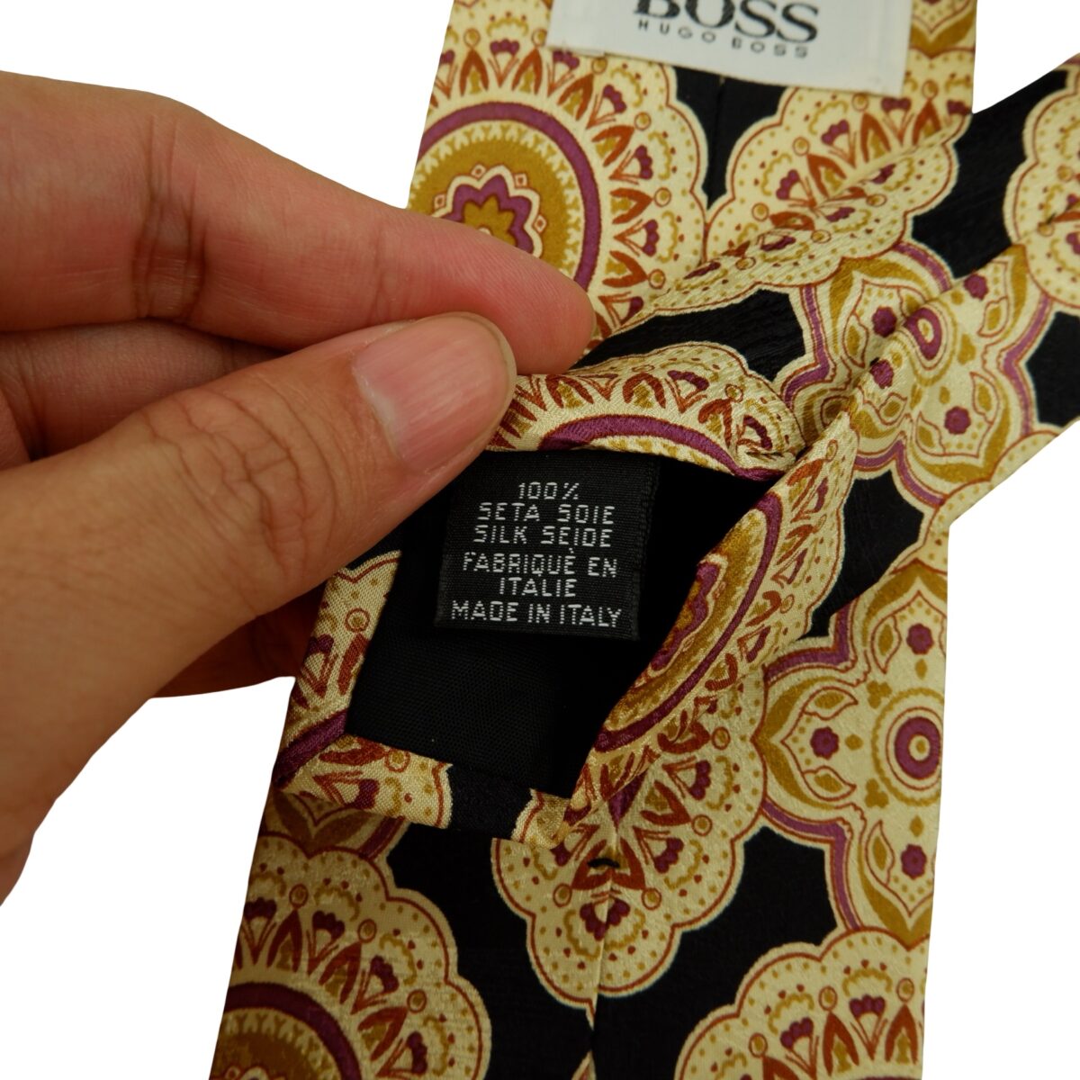 a16275 10 Hugo Boss Tie Silk Black Geometric Italy (US Import Tax Included) มุมที่ 10