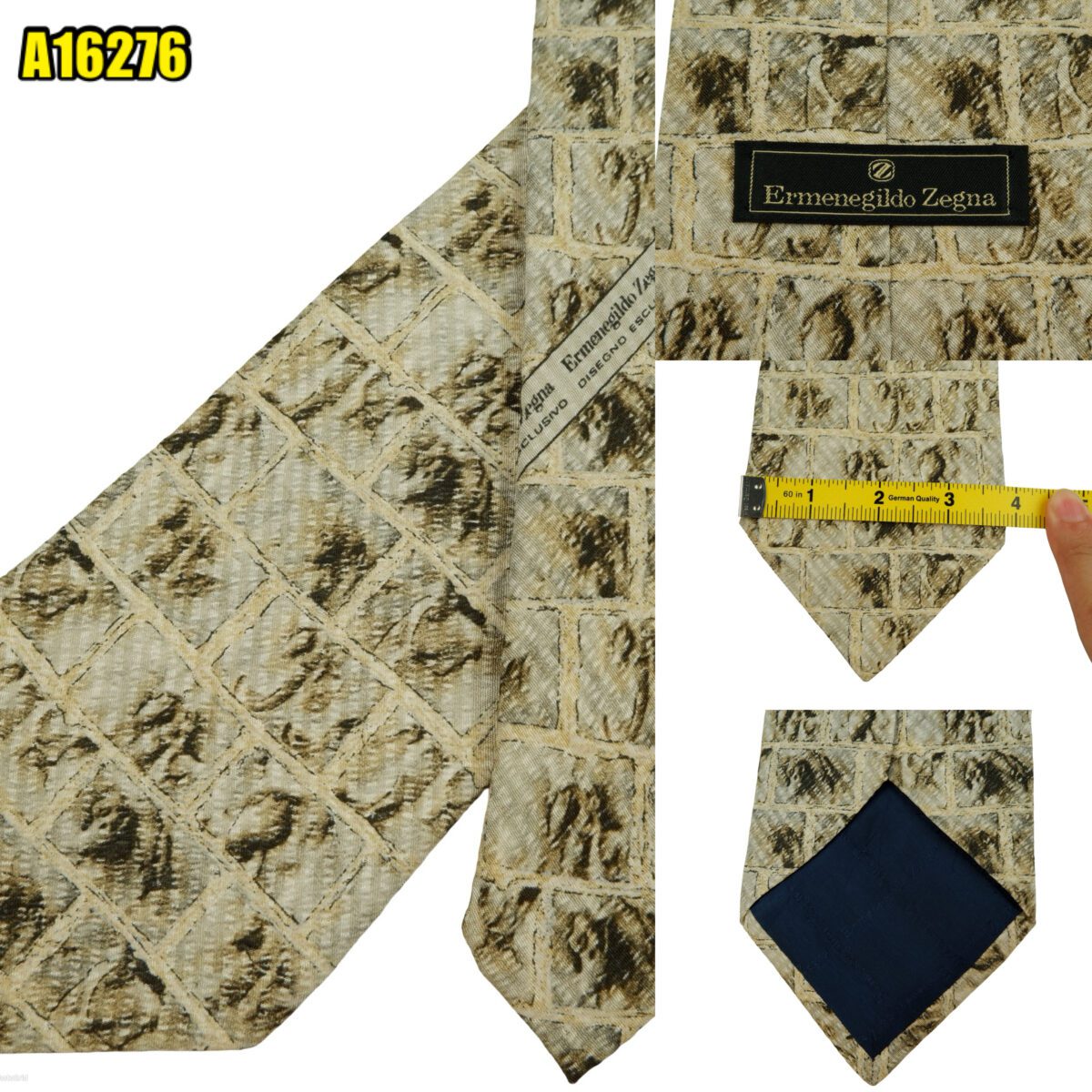 created by photogrid Ermenegildo Zegna Tie Silk Brown Geometric Italy (US Import Tax Included) มุมที่ 1
