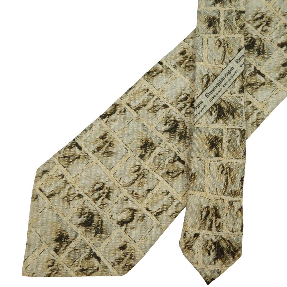 a16276 2 Ermenegildo Zegna Tie Silk Brown Geometric Italy (US Import Tax Included) มุมที่ 2