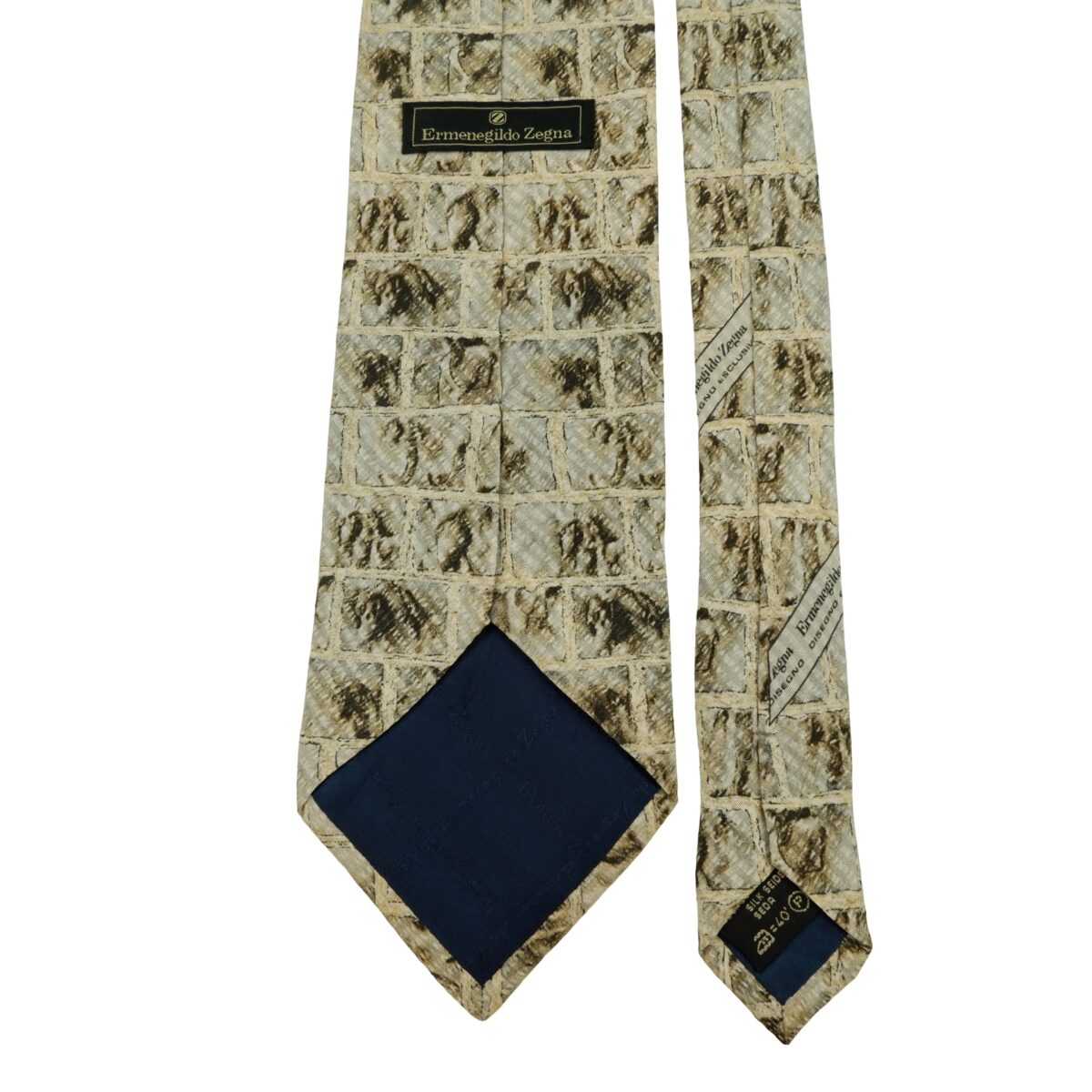 a16276 4 Ermenegildo Zegna Tie Silk Brown Geometric Italy (US Import Tax Included) มุมที่ 4
