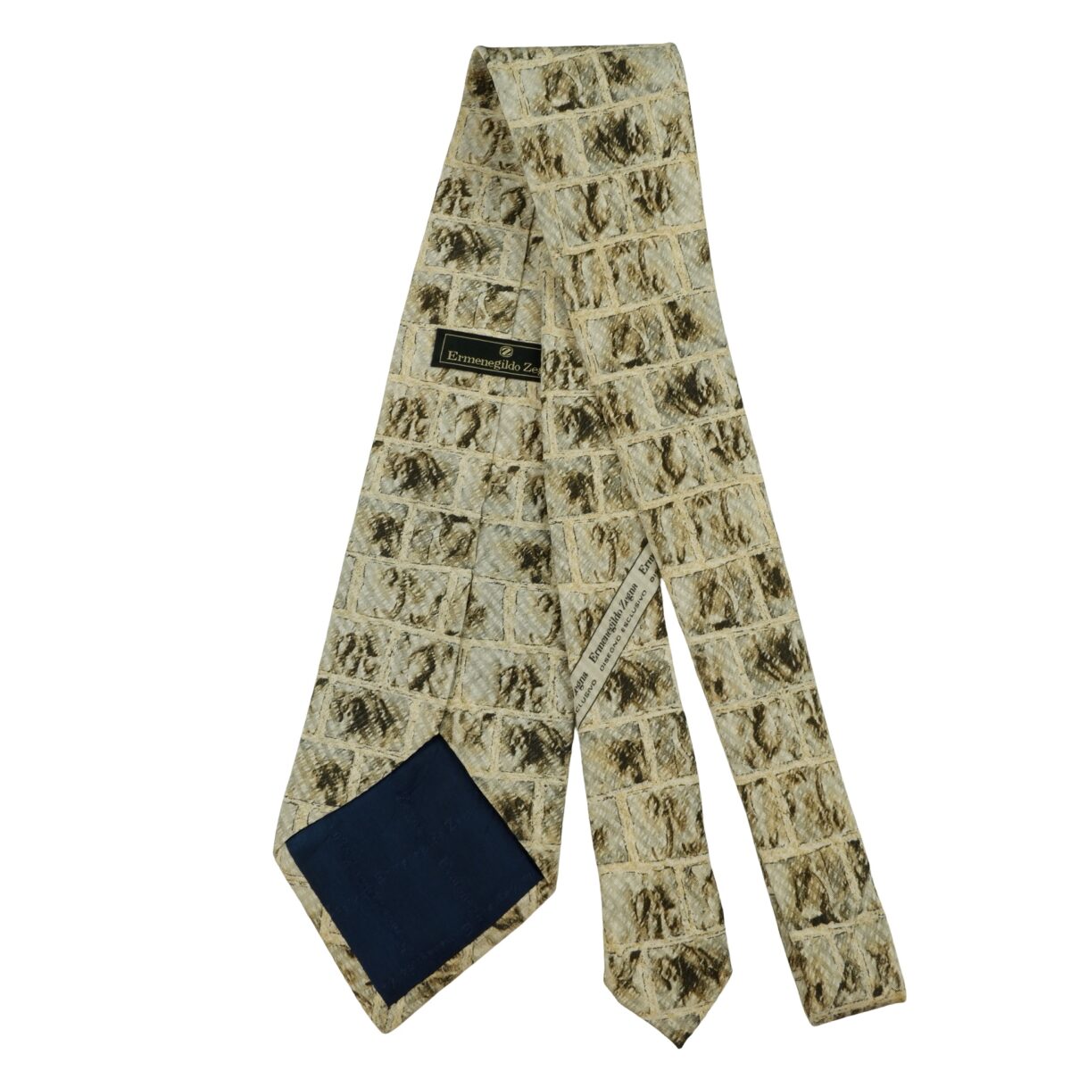 a16276 7 Ermenegildo Zegna Tie Silk Brown Geometric Italy (US Import Tax Included) มุมที่ 7