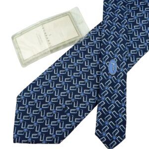 Trussardi Tie Silk Dark Blue Geometric Italy (US Import Tax Included) มุมที่ 1