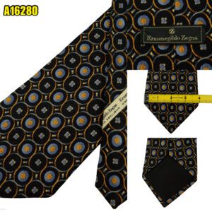 Ermenegildo Zegna Tie Silk Black Geometric Italy (US Import Tax Included) มุมที่ 1